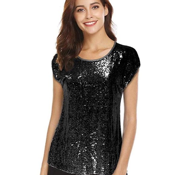 Lecceca Tops - Black sequined short sleeve top size XL